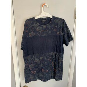 Springfield Mens Large Navy Blue Red Shirt Flowers